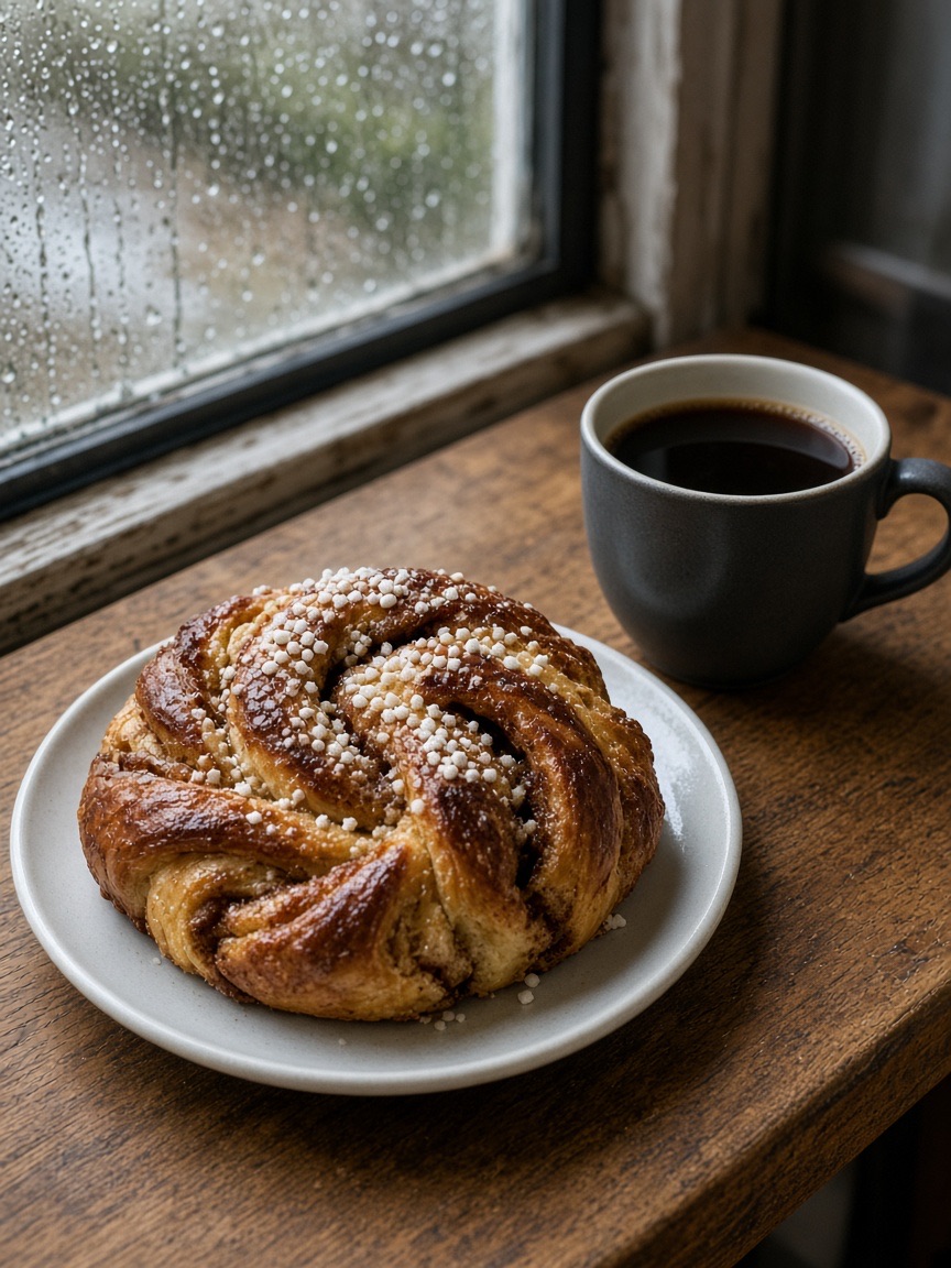 Food, giant cinnamon bun, café