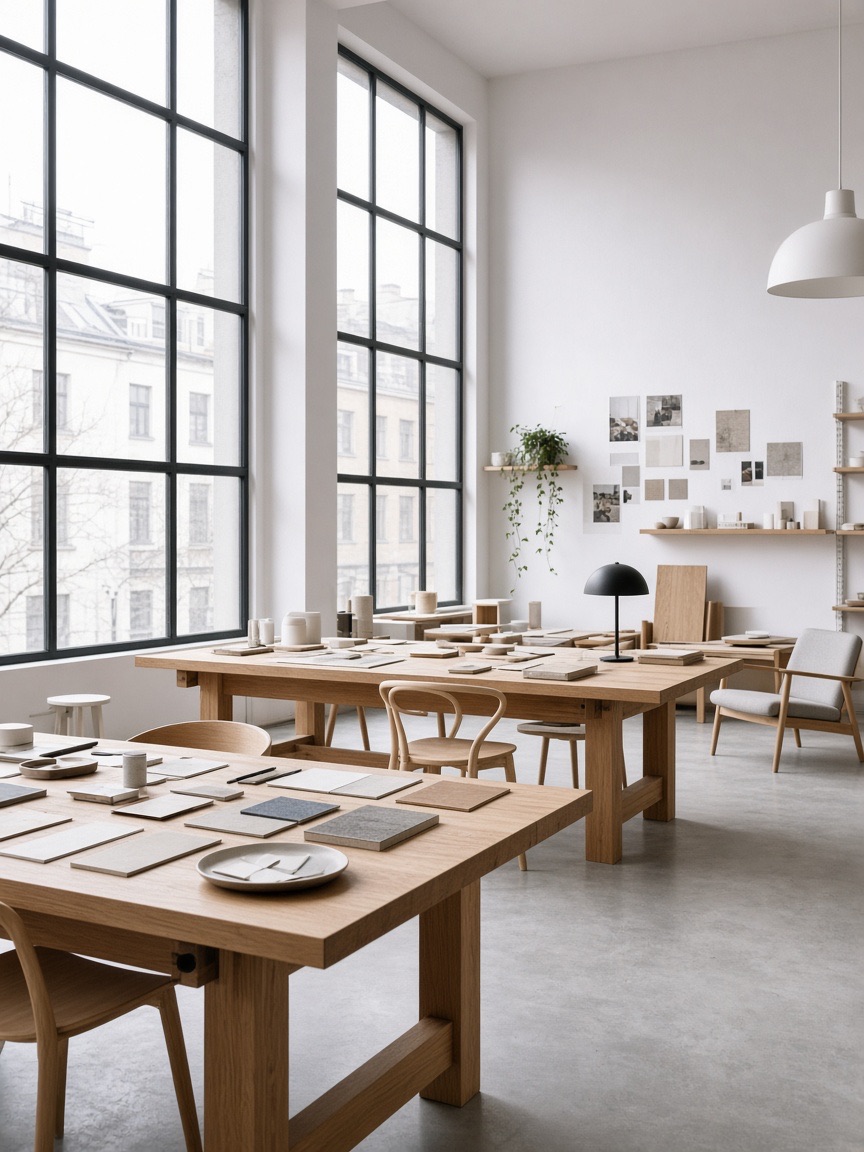 Interior, design studio, big windows
