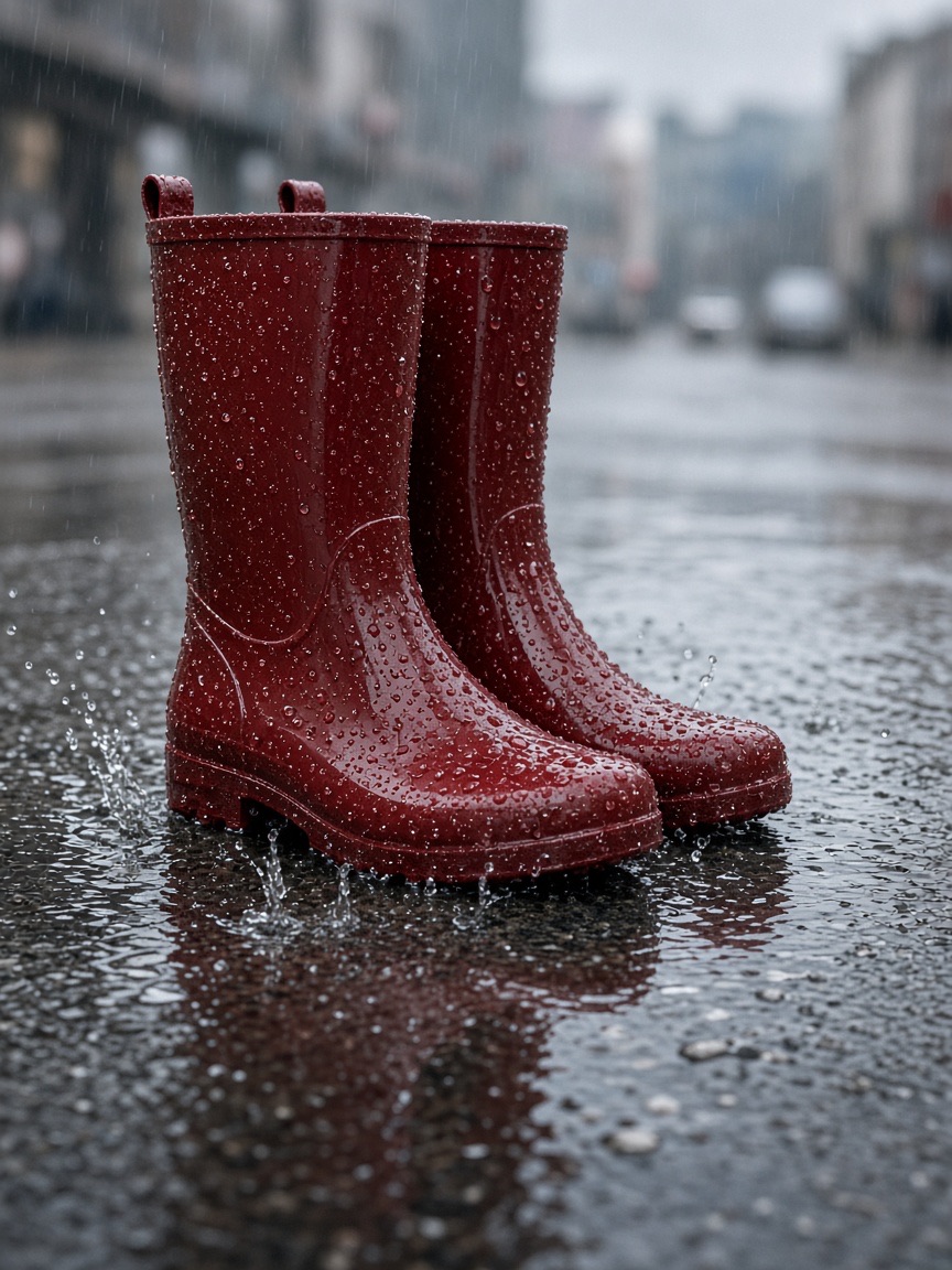 Product, rubber boots in a puddle